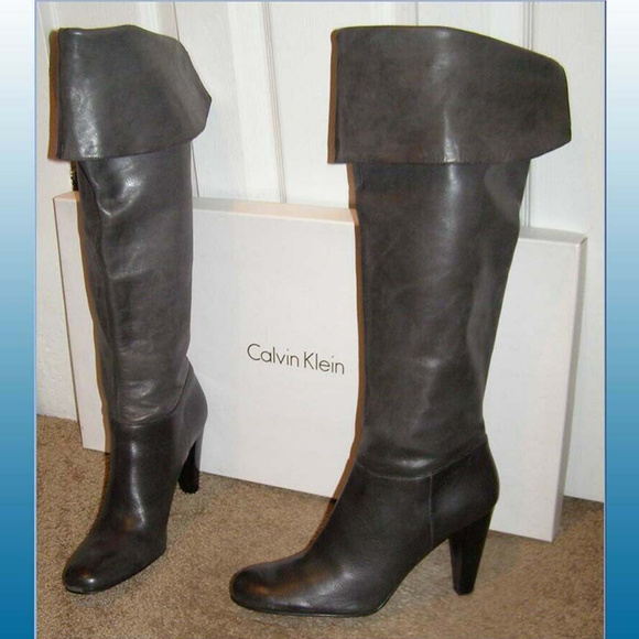 Over the Knee Calvin Klein sz 9 Gray Leather Boots - Picture 1 of 11